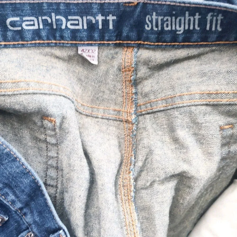 Carhartt Jeans Mens 42x32 Blue Straight Leg Fit Medium Wash Denim Pants 5-Pocket